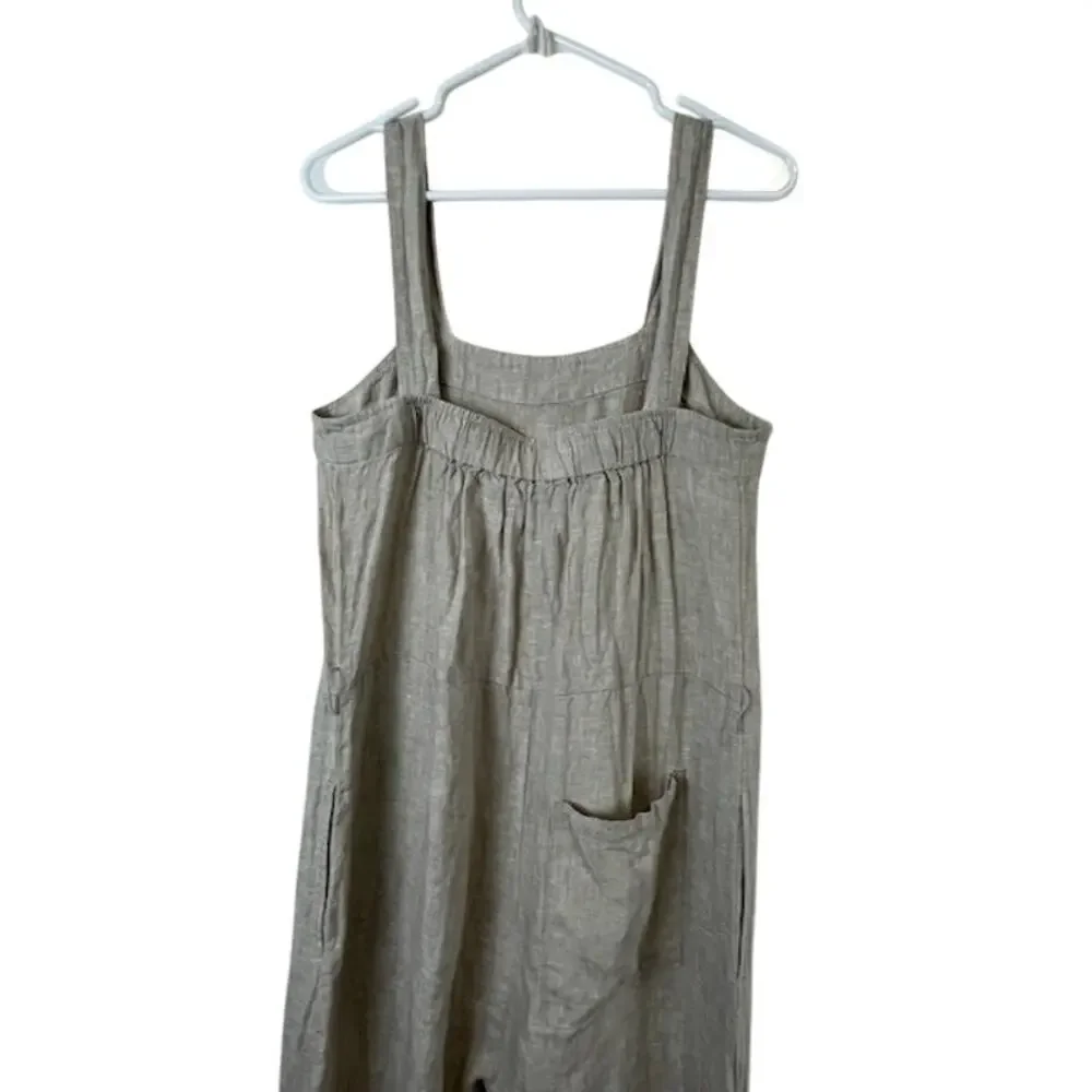 Quince-100% European Linen Square Neck Jumpsuit in Flax SZ(S)